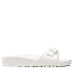 Klapki Birkenstock. Białe klapki Birkenstock, bez wzorów, bez obcasa, bez zapięcia. Za 219.99 zł.