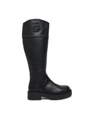 Boss Kozaki Rebby 50529754 Czarny. Czarne kozaki Boss, bez wzorów, ze skóry, bez obcasa, na płaskiej podeszwie, bez zapięcia. Za 1,499.00 zł.
