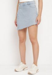 Niebieskie Jeansowe Szorty Imitujące Spódniczkę Mini z Asymetryczną Zakładką Moonfia. Niebieskie szorty Born2be, bez wzorów, z jeansu, klasyczne. Za 159.99 zł.