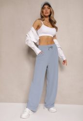 Niebieskie Spodnie o Szerokim Kroju High Waist Ozdobione Sznurkiem Deyrisse. Niebieskie jeansy Renee, l, z aplikacjami, z gumy, biznesowe, z podwyższonym stanem. W wyprzedaży za 47.99 zł.
