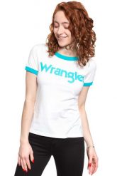 WRANGLER T SHIRT DAMSKI SS RINGER TEE OFF WHITE W7Z3EV737 112132162. Białe t-shirty Wrangler, xs, bez wzorów, bez kołnierzyka, bez ramiączek. Za 69.99 zł.