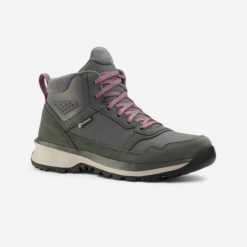 Buty turystyczne damskie Quechua NH500 skóra wodoodporne. Szare buty trekkingowe QUECHUA, bez wzorów, ze skóry, przed kolano, bez zapięcia, trekkingowe. Za 269.99 zł.