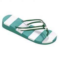Klapki damskie Beco zielono-białe na wysokim obcasie z plecionym paskiem. Białe klapki 47 Brand, bez wzorów, z materiału, bez obcasa, bez zapięcia. Za 183.99 zł.
