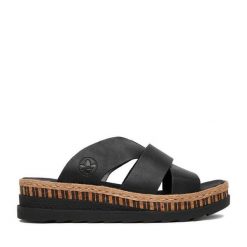 Klapki Rieker. Czarne klapki Rieker, bez wzorów, bez obcasa, bez zapięcia. Za 299.99 zł.