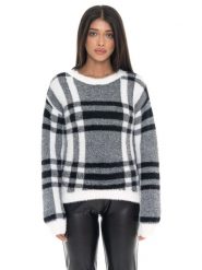 Bluza Leone 1947 Glam Winter Damen Karo Rundhalspullover z Logo-Etikett. Czarne bluzy bez kaptura LEONE 1947 APPAREL, m, bez wzorów, z tkaniny, bez kaptura, na fitness i siłownię. Za 412.58 zł.