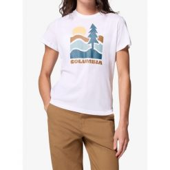 Koszulka z nadrukiem damska Columbia Ruby Springs Graphic Fitted. Białe t-shirty sportowe Columbia, bez wzorów, bez ramiączek. Za 99.99 zł.