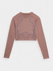 4F Longsleeve crop-top treningowy damski M/L. Brązowe topy 4f, l, bez wzorów, z dzianiny, bez kołnierzyka, bez ramiączek. W wyprzedaży za 39.99 zł.