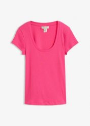 T-shirt z czystej bawełny organicznej. Czerwone t-shirty bonprix, bez wzorów, z bawełny, bez kołnierzyka, bez ramiączek. Za 24.99 zł.