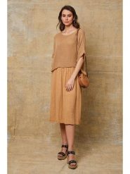 Fleur de Lin Sukienka "Dilla" w kolorze karmelowym rozmiar: XL. Brązowe sukienki Fleur de Lin, xl, bez wzorów, z bawełny, bez kołnierzyka, bez ramiączek, midi. Za 228.92 zł.