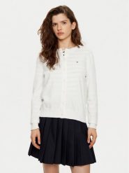 Tommy Hilfiger Kardigan WW0WW42370 Biały Regular Fit. Białe swetry Tommy Hilfiger, s, bez wzorów, z bawełny, bez ramiączek. Za 299.99 zł.