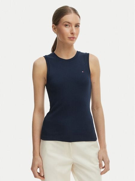 Tommy Hilfiger Top WW0WW47806 Granatowy Slim Fit. Niebieskie topy Tommy Hilfiger, s, bez wzorów, z bawełny, bez kołnierzyka, bez ramiączek. Za 98.99 zł.