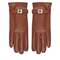 Rękawiczki Damskie Guess. Brązowe rękawiczki Guess, z aplikacjami, z dzianiny. Za 169.99 zł.