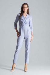 Kombinezon z Kopertowym Dekoltem - Szary. Szare kombinezony Figl, l, bez wzorów, z materiału, eleganckie, bez kołnierzyka, bez ramiączek. Za 309.00 zł.