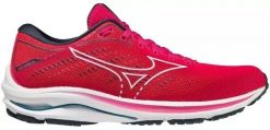 Buty do biegania damskie Mizuno Wave Rider 25. Czerwone buty do biegania Mizuno, bez wzorów, z gumy, bez zapięcia, do biegania, mizuno wave. Za 399.99 zł.