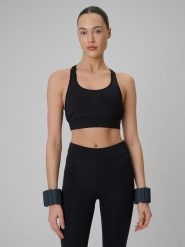 4F Biustonosz treningowy z niskim wsparciem damski - czarny XS. Czarne biustonosze sportowe 4f, bez wzorów, z gumy, na fitness i siłownię. Za 99.99 zł.