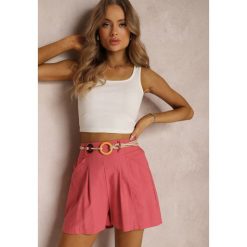 Ciemnoróżowe Bawełniane Szorty z Paskiem Haidiera. Czerwone szorty Renee, bez wzorów, z bawełny, eleganckie. W wyprzedaży za 51.99 zł.