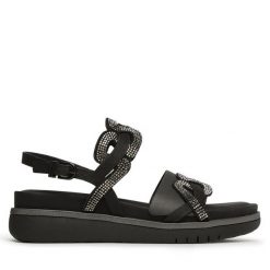 Sandały Tamaris. Czarne sandały Tamaris, bez wzorów, bez obcasa, na płaskiej podeszwie, bez zapięcia. Za 189.99 zł.