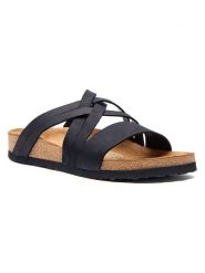 Comfortfusse Skórzane klapki w kolorze czarnym rozmiar: 42. Czarne klapki Comfortfüße, bez wzorów, z materiału, klasyczne, z otwartym noskiem, bez obcasa, bez zapięcia. Za 252.99 zł.