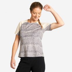 Koszulka rowerowa MTB damska Rockrider Expl 100. Brązowe t-shirty sportowe ROCKRIDER, m, bez wzorów, z materiału, bez ramiączek, rowerowe. Za 49.99 zł.