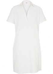 Sukienka tunikowa z lekkiego materiału z domieszką lnu. Brązowe sukienki bonprix, bez wzorów, bez kołnierzyka, bez ramiączek. Za 149.99 zł.