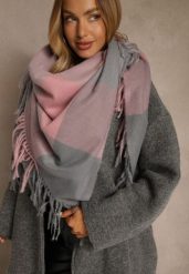 Różowo-Szary Szalik Saltorin. Czerwone szaliki i kominy Renee, bez wzorów, z bawełny. Za 49.99 zł.