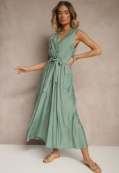 Zielony Kombinezon Taliowany z Wiskozą Ozdobiony Paskiem Evintria. Zielone sukienki Renee, na co dzień, l, bez wzorów, z wiskozy, eleganckie, bez kołnierzyka, bez ramiączek, proste. W wyprzedaży za 63.99 zł.