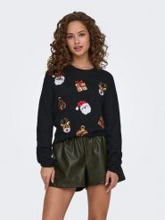 JDY Sweter "Santa" w kolorze zielonym rozmiar: S. Zielone swetry JDY, s, z aplikacjami, bez ramiączek. Za 97.51 zł.