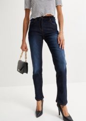 Dżinsy ze stretchem, Straight, mid waist. Niebieskie jeansy bonprix, bez wzorów, z jeansu, klasyczne. Za 109.99 zł.