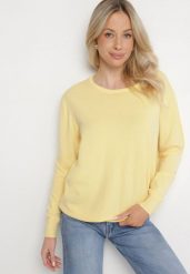 Żółty Sweter z Kaszmirem i Ściągaczami Sanaliene. Żółte swetry Born2be, bez wzorów, z jeansu, eleganckie, bez ramiączek. W wyprzedaży za 63.74 zł.