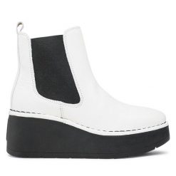 Botki Fly London. Białe botki Fly London, bez wzorów, bez obcasa, na koturnie, bez zapięcia. Za 699.99 zł.