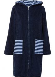 Szlafrok z frotte z bawełny organicznej. Niebieskie szlafroki damskie bonprix, bez wzorów, z bawełny, bez ramiączek. Za 119.99 zł.