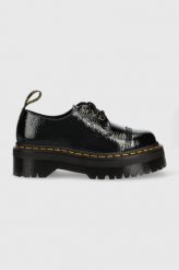 Dr. Martens półbuty skórzane 1461 Quad Tc damskie kolor czarny na płaskim obcasie. Czarne półbuty wsuwane Dr Martens, bez wzorów, z okrągłym noskiem, bez obcasa, na płaskiej podeszwie. W wyprzedaży za 719.99 zł.