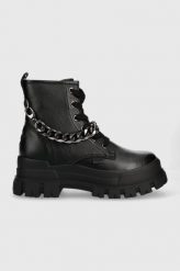 Buffalo workery Aspha Chain damskie kolor czarny na platformie. Czarne botki Buffalo, bez wzorów, z gumy, z okrągłym noskiem, bez obcasa, na platformie, bez zapięcia. W wyprzedaży za 344.99 zł.