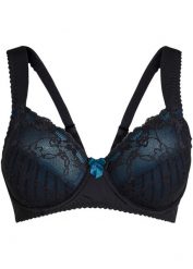 "Biustonosz ""minimizer"" na fiszbinach". Czarne biustonosze bonprix, bez wzorów, z koronki. Za 69.99 zł.
