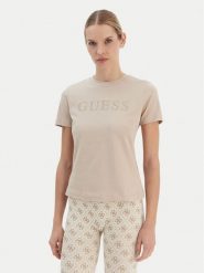 Guess T-Shirt V6RI20 J1314 Beżowy Regular Fit. Brązowe t-shirty Guess, m, z aplikacjami, z bawełny, bez kołnierzyka, bez ramiączek. Za 159.99 zł.
