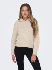ONLY Sweter "Baker" w kolorze beżowym rozmiar: L. Brązowe swetry ONLY, l, bez wzorów, ze splotem, bez ramiączek. Za 96.83 zł.