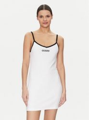 Guess Sukienka codzienna E5GK15 KCQV1 Biały Bodycon Fit. Białe sukienki Guess, na co dzień, xs, z aplikacjami, z bawełny, bez kołnierzyka, bez ramiączek, bodycon. Za 129.99 zł.