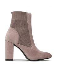 DeeZee Botki WYL2299-10 Beżowy. Brązowe botki DeeZee, bez wzorów, z materiału, bez obcasa, na słupku, bez zapięcia. Za 129.99 zł.