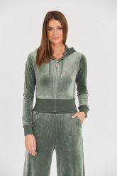 JUICY COUTURE Zielona bluza Marissa Velour Track Top. Zielone bluzy Juicy Couture, s, bez wzorów, bez kaptura. W wyprzedaży za 499.99 zł.