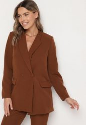 Brązowa Marynarka Dwurzędowa Mangane. Brązowe marynarki i żakiety Born2be, l, bez wzorów, eleganckie, bez ramiączek. W wyprzedaży za 118.99 zł.