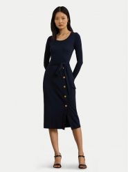 LAUREN RALPH LAUREN Sukienka dzianinowa 250889290005 Granatowy Slim Fit. Niebieskie sukienki Lauren Ralph Lauren, bez wzorów, z bawełny, bez kołnierzyka, bez ramiączek. Za 529.99 zł.