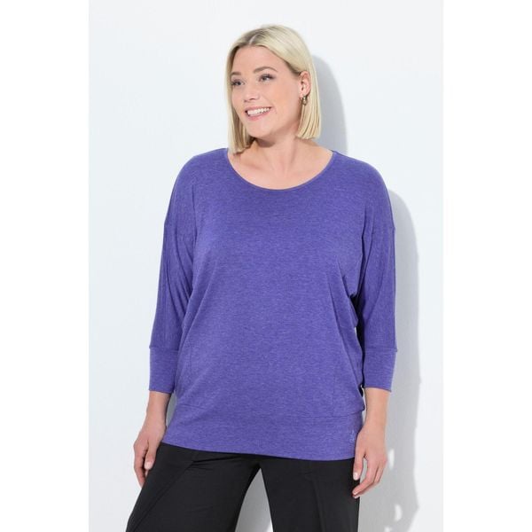 Damskie Bluzka funkcyjna oversize łódkowy dekolt rękaw 3/4. Niebieskie t-shirty sportowe Ulla Popken, plus size, bez wzorów, z elastanu, bez ramiączek. Za 223.99 zł.