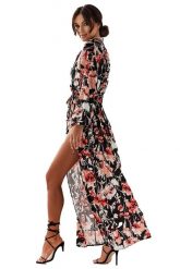 Maxi Sukienka z Długim Rozcięciem w Kwiaty. Sukienki Ivon, uniwersalny, bez wzorów, z materiału, wizytowe, bez kołnierzyka, bez ramiączek, maxi. Za 229.90 zł.