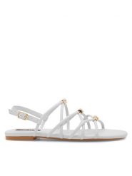 Nine West Sandały 123AL1737 Biały. Białe sandały Nine West, bez wzorów, ze skóry, bez obcasa, na płaskiej podeszwie, bez zapięcia. Za 199.99 zł.