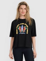 4F T-shirt oversize z nadrukiem damski - czarny XL. Czarne t-shirty sportowe 4f, uniwersalny, bez wzorów, z bawełny, bez ramiączek. Za 59.99 zł.