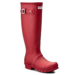 Kalosze Hunter. Czerwone kalosze Hunter, bez wzorów, bez zapięcia. Za 409.99 zł.