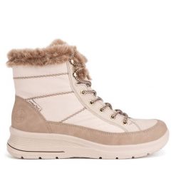 Trzewiki Rieker. Brązowe botki Rieker, bez wzorów, bez obcasa, na płaskiej podeszwie, bez zapięcia. Za 293.99 zł.