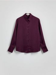 Satynowa koszula - mahoniowy. Brązowe koszule Reserved, l, bez wzorów, z satyny, bez kołnierzyka, bez ramiączek. W wyprzedaży za 69.99 zł.