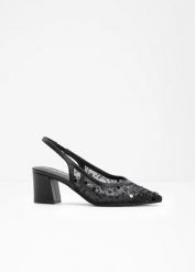 Czółenka z odkrytą piętą. Czarne czółenka bonprix, bez wzorów, eleganckie, bez obcasa, bez zapięcia. Za 149.99 zł.