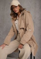 Brązowa Kurtka Przejściowa Typu Parka z Odpinanym Kapturem Ozdobiona Sznurkami Fallaiah. Brązowe kurtki Renee, l, bez wzorów. Za 189.99 zł.